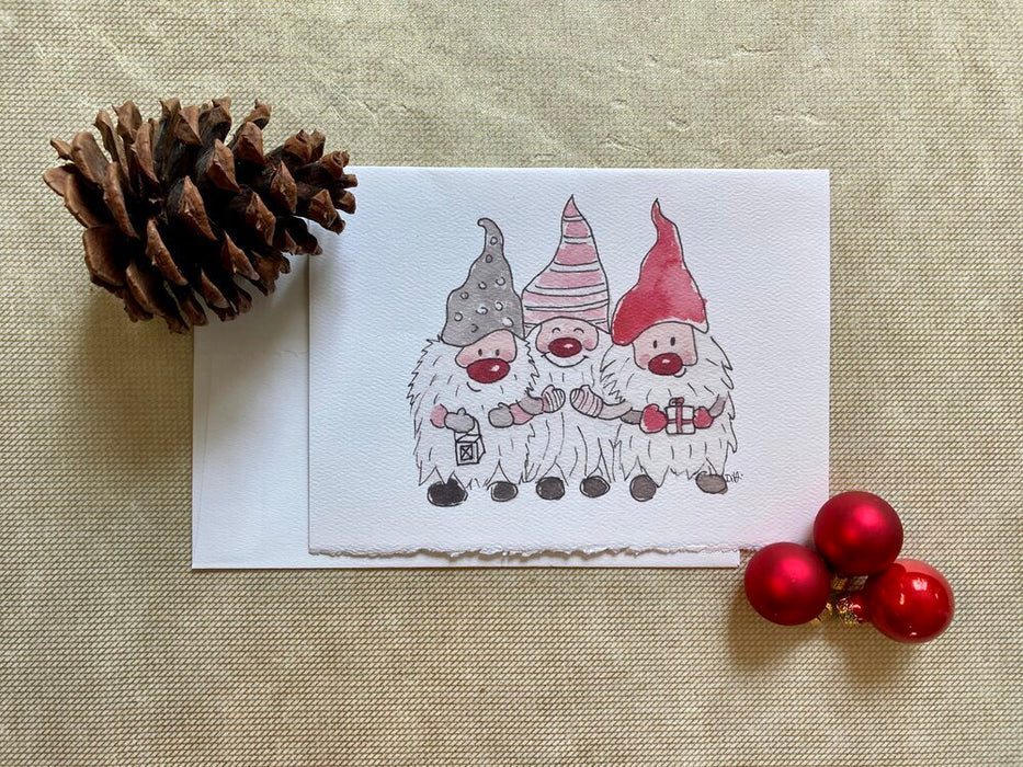 Three Christmas Gnomes folded card with envelope