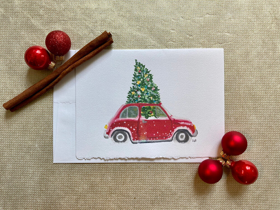 Red Christmas Car Folded Card with Envelope