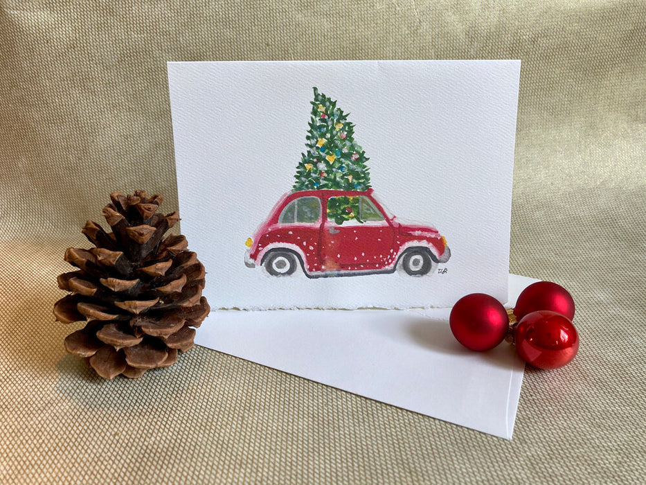 Red Christmas Car Folded Card with Envelope