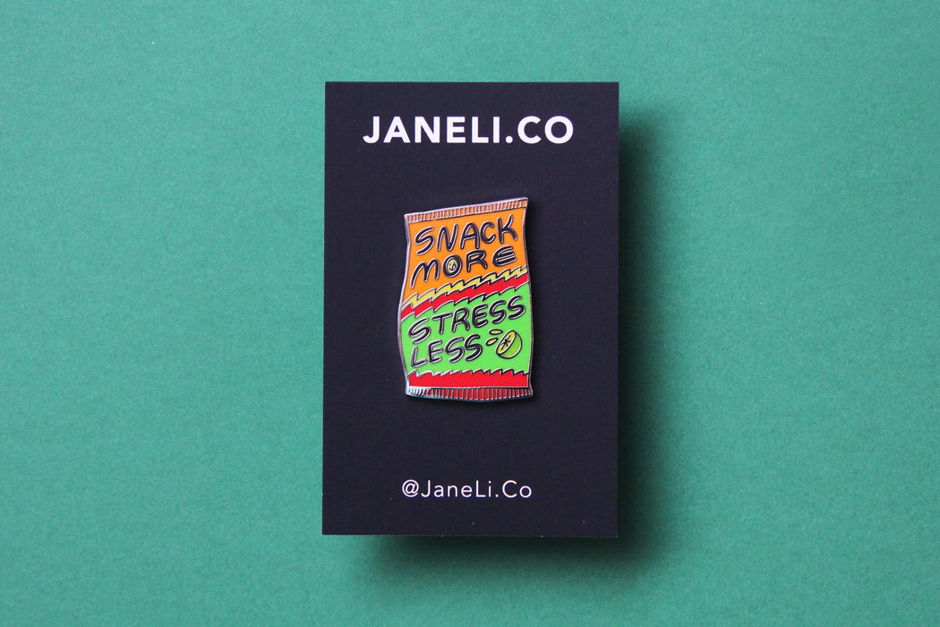Snack More Stress Less Enamel Pin