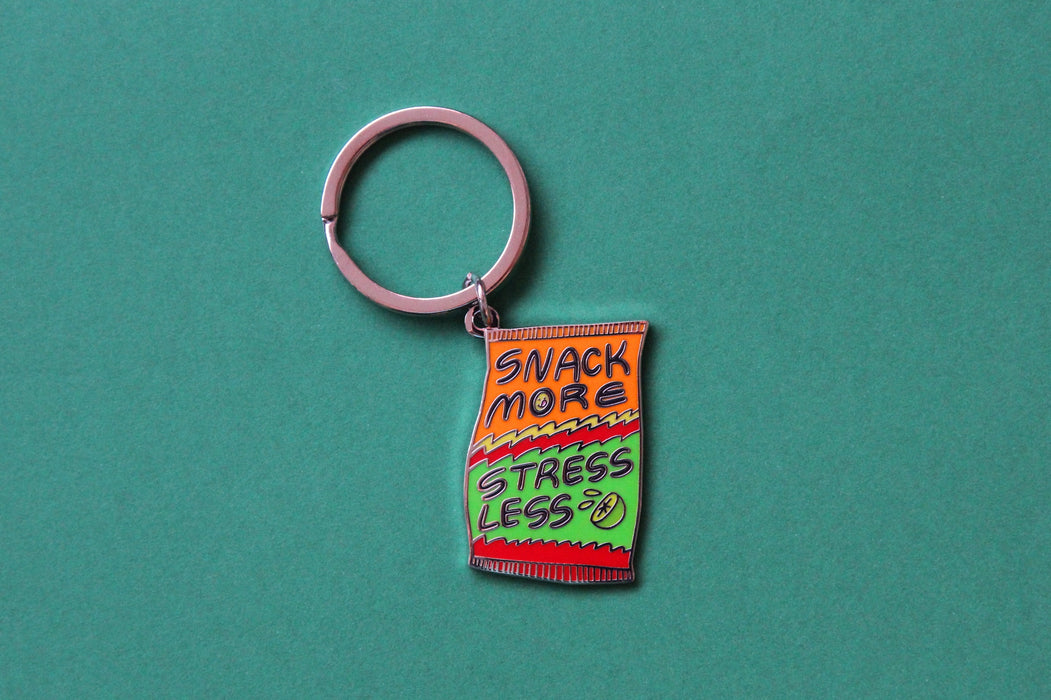 Snack More Stress Less Enamel Keychain