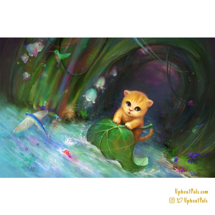 Cat on Leaf Fantasy Poster Print