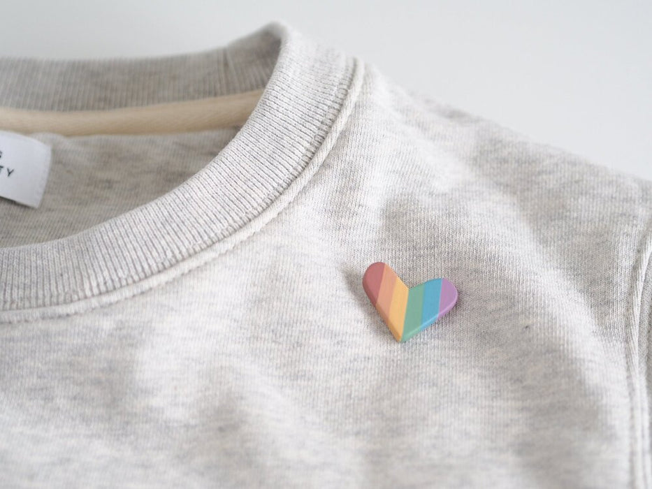 Rainbow Heart Clay Pin