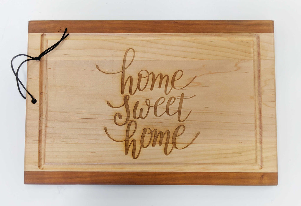 Home Sweet Home-Cherry and Maple Cutting Board w/groove (12x18x.75)