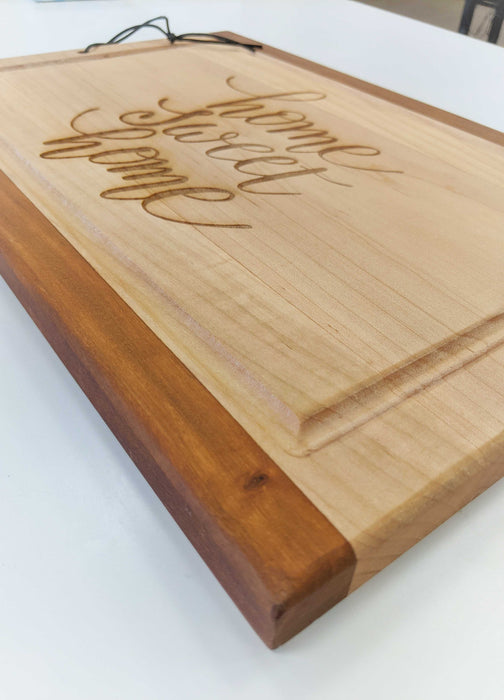 Home Sweet Home-Cherry and Maple Cutting Board w/groove (12x18x.75)