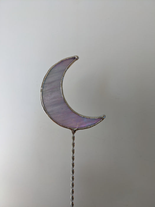 Purple Crescent Moon Stained Glass Plant Stake