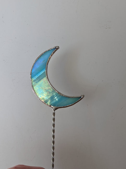 Sky Blue Crescent Moon Stained Glass Plant Stake