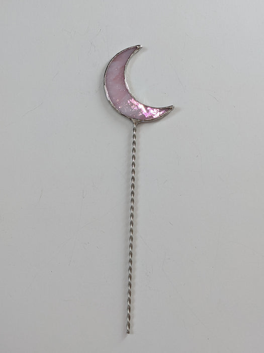 Pink Crescent Moon Stained Glass Plant Stake