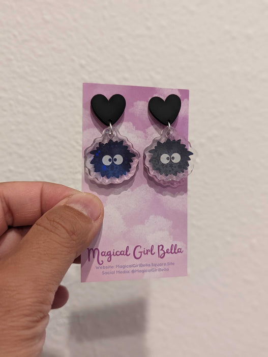 Soot Sprite with Black Heart Earrings