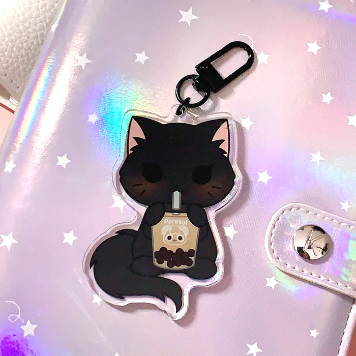 Pandy and Friends Boba Black Cat Yin Acrylic Keychain