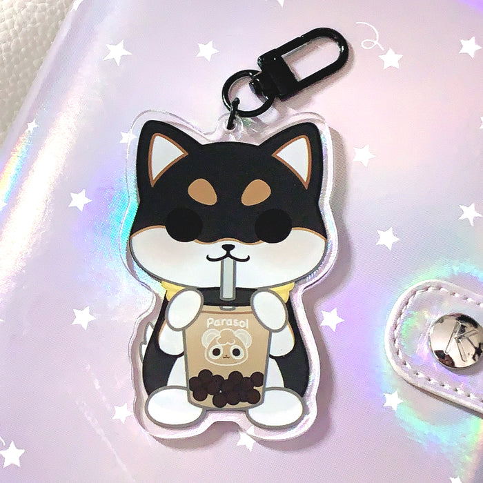 Pandy and Friends Boba Black and Tan Shiba Jiro Acrylic Keychain