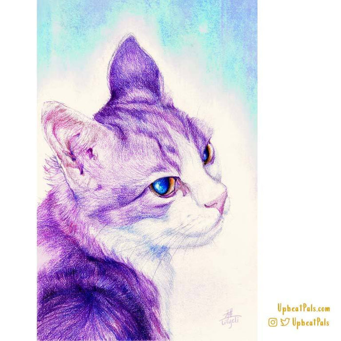 Purple Cat Colored Pencil Poster Print