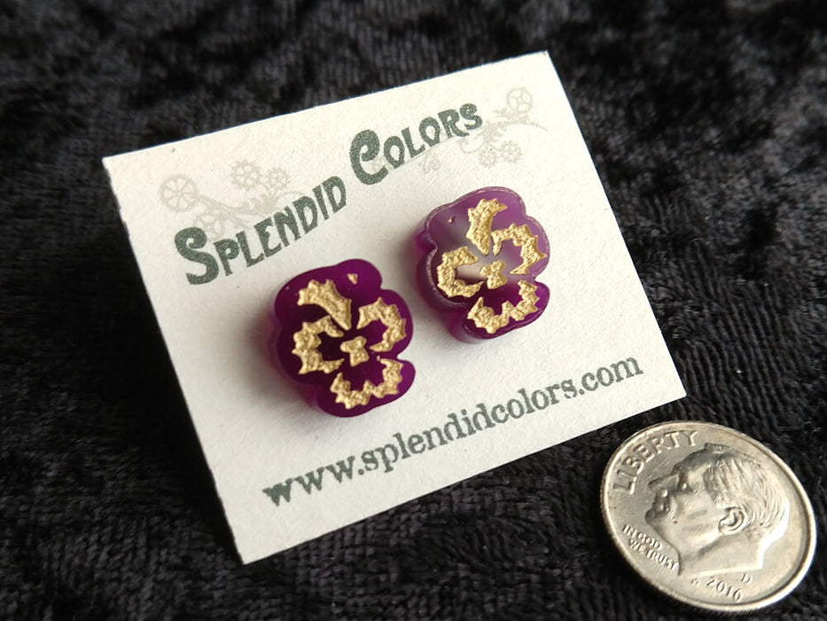Purple Pansy Stud Earrings