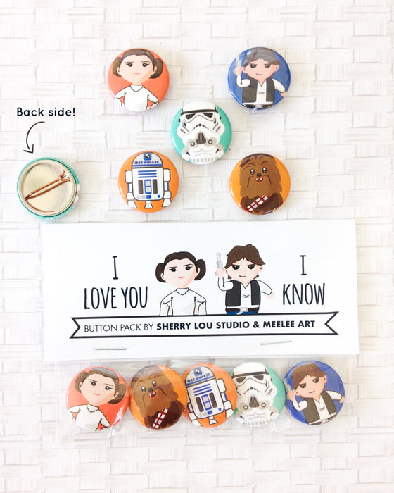Star Wars Leia Han Button Pin Pack