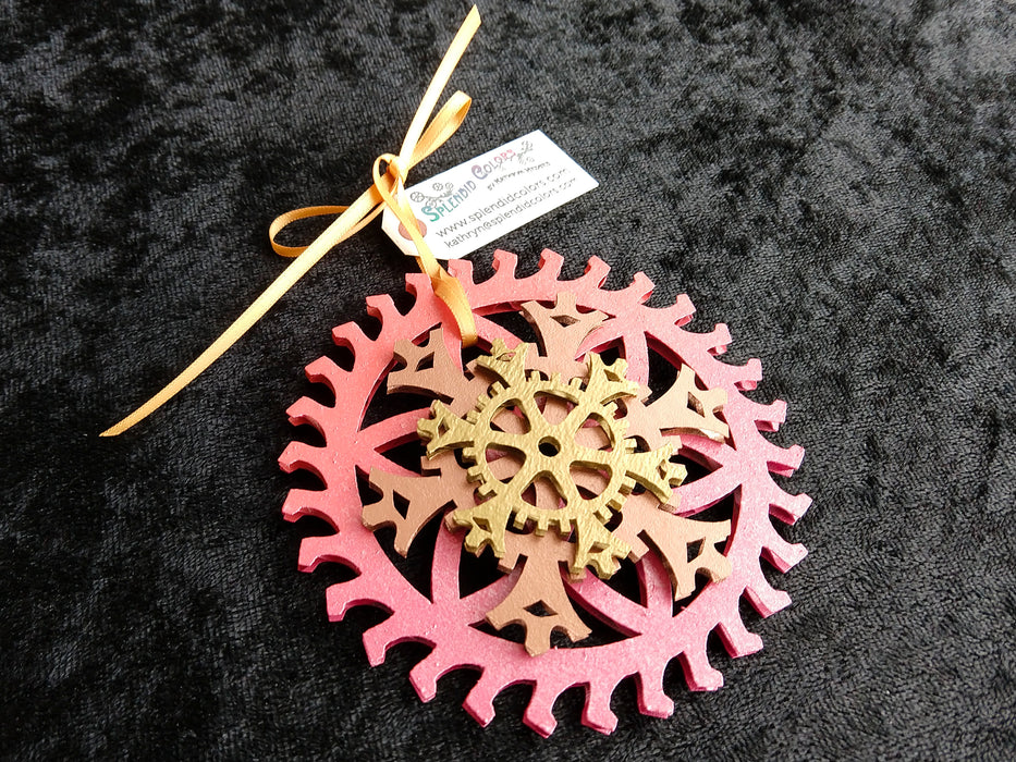 Sunset Coral and Rose 4-inch Steampunk Ornament