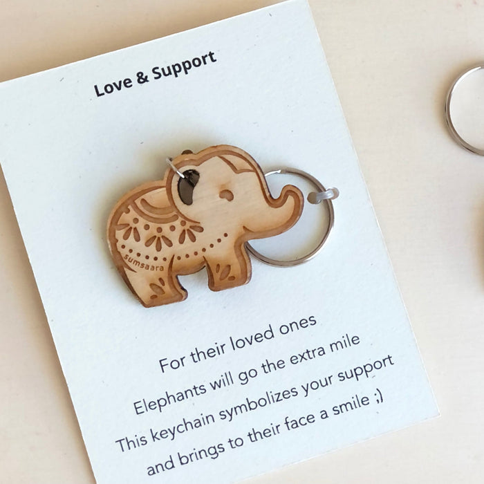Love & Support Charm Card: Birch Wood Elephant Keychain