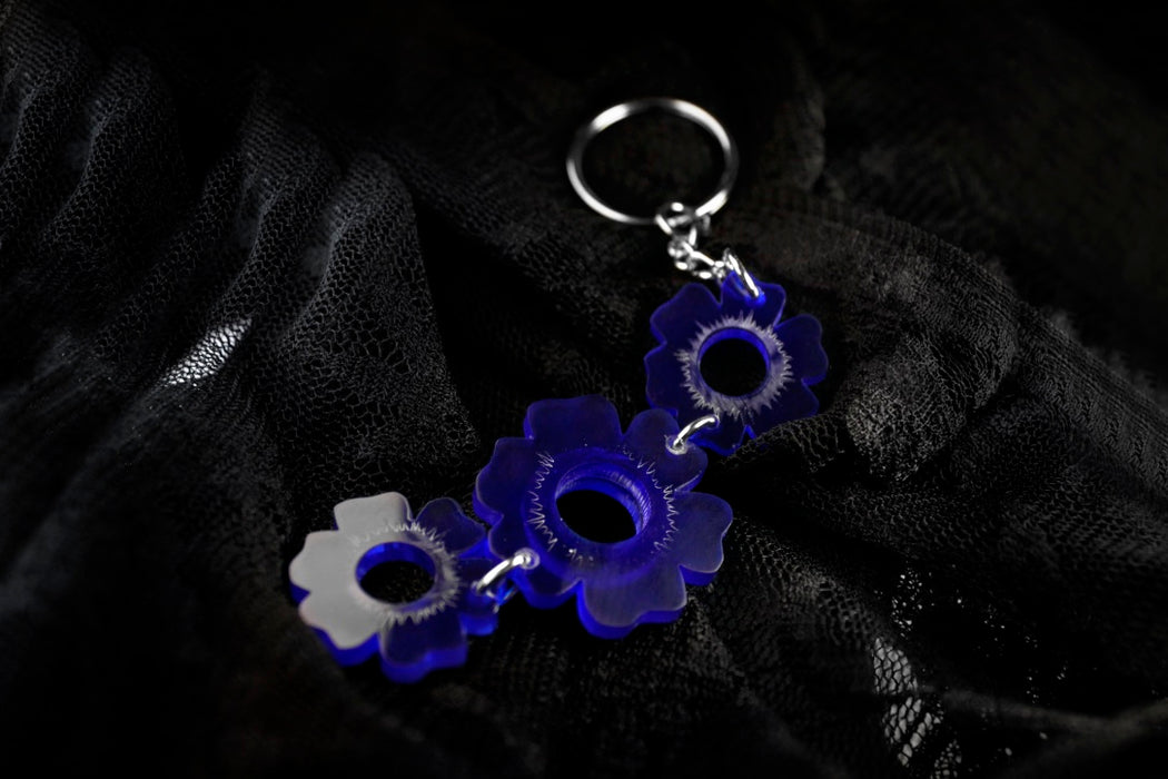 Acrylic Día de los Muertos Themed Keychain (Blue 3-Flower)