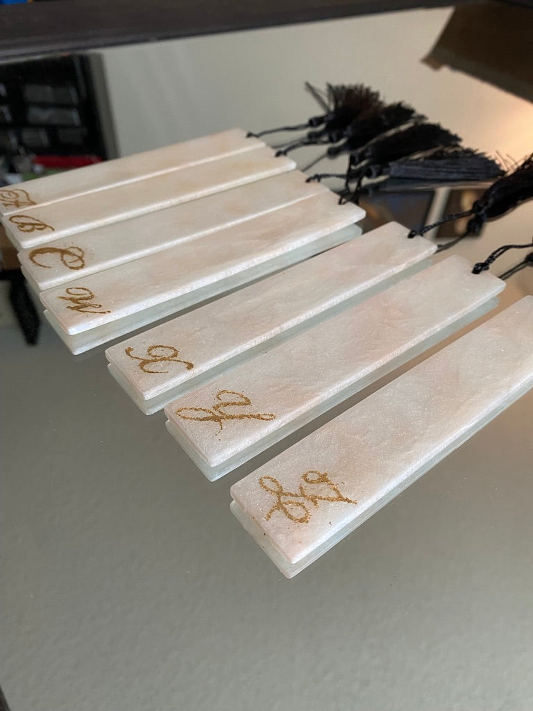 Monogram Marbled Resin Bookmarks with Tassels - White/Black Marbling — San  José Made