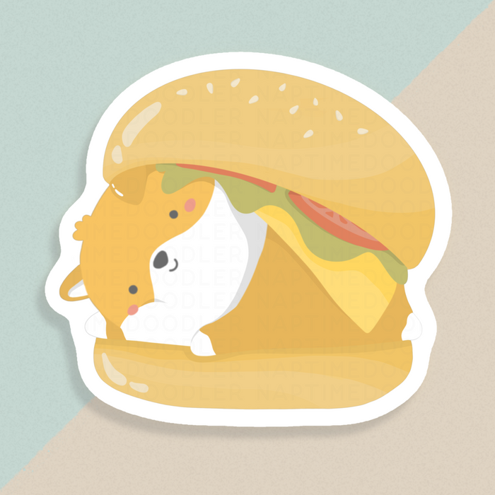 Corgi Burger Sticker | Naptime Doodler