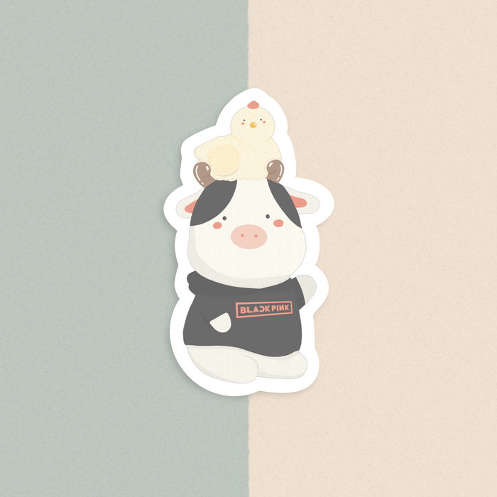 Mr. Cow and Mrs. Chicken x Black Pink Sticker | Naptime Doodler