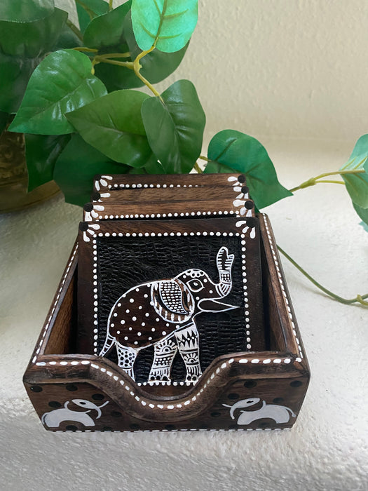 Wooden Elephant Coasters (With Stand)