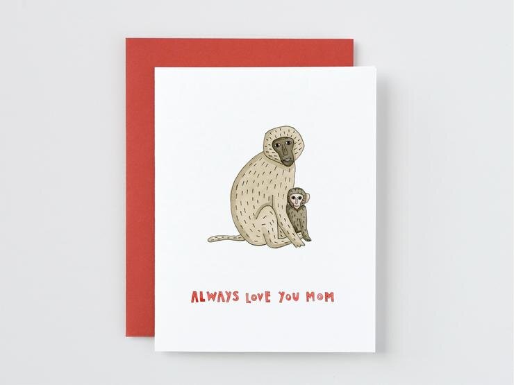 Monkey Mom and Baby Always Love You Mom Card