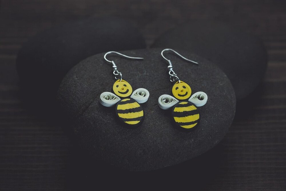 Brahmara - Bumble Bee Yellow Paper Quilling Earrings - 1st Anniversary Gift For Her - Paper Jewelry