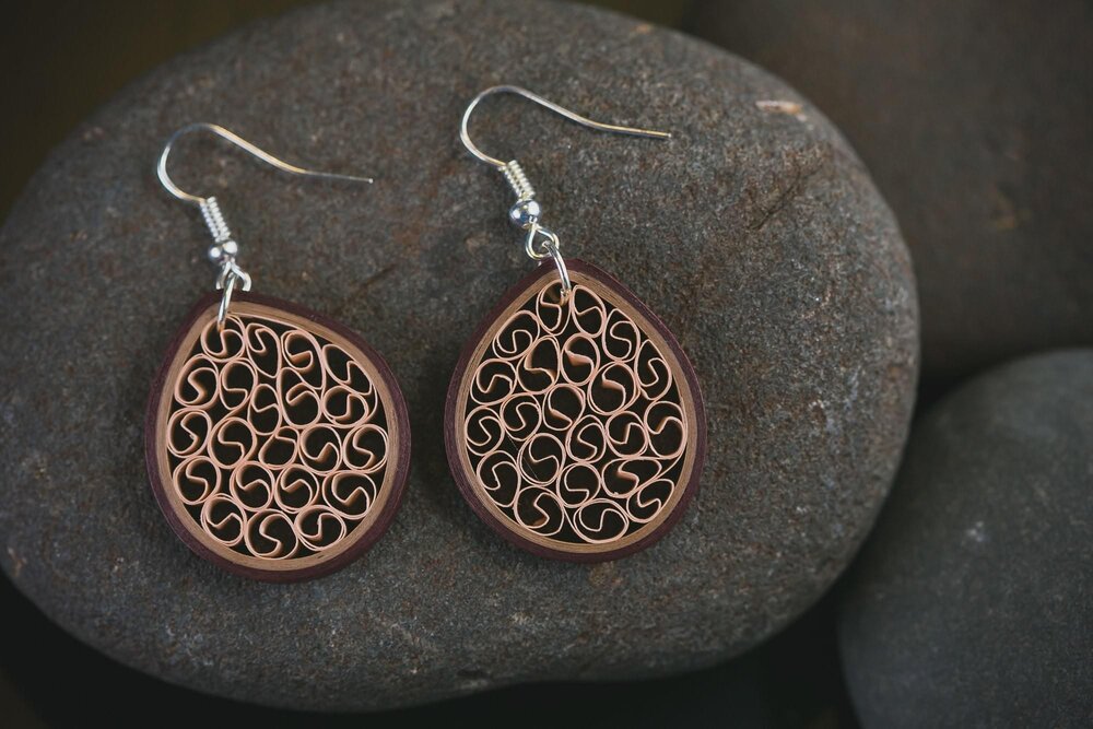 Madhu (Delicious) -Brown Filigree Paper Quilling Earrings - Paper Quilled Jewelry - 1st Anniversary