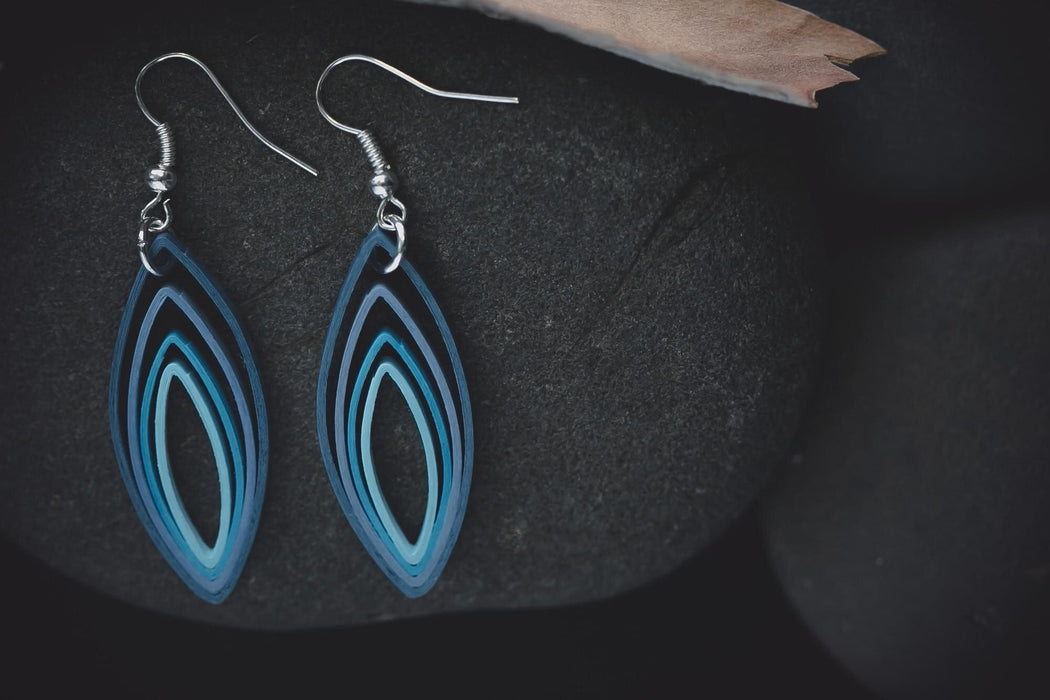 Sikara - Peak - Blue Teardrop Quilling Earrings - Quilled Paper Jewelry - Best friend Gifts