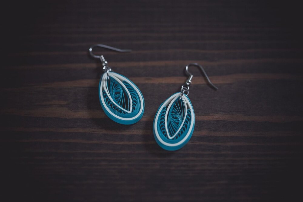 Amodha (Serenity) - Aqua Turquoise Teardrop Paper Quilling Earrings - Paper Quilled Jewelry