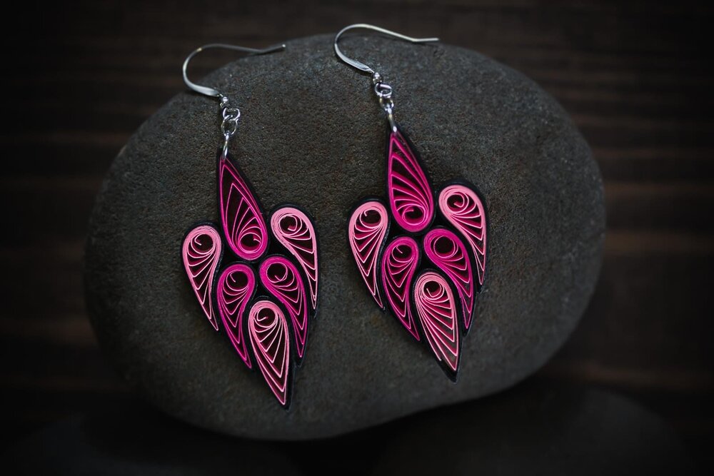 Rani (Queen) - Long Pink Handmade Paper Quilling Earrings - Anniversary Gift - Mothers Day Gift