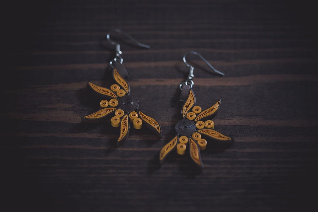 Surya - Golden Sun Paper Quilling Earrings - Paper Quilled Jewelry -1st Anniversary Gift for her