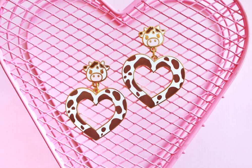 Strawberry Cow Heart Earrings