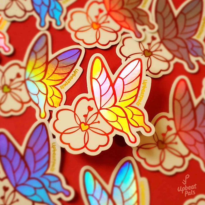 Butterfly and Flower 3" Holographic Sticker
