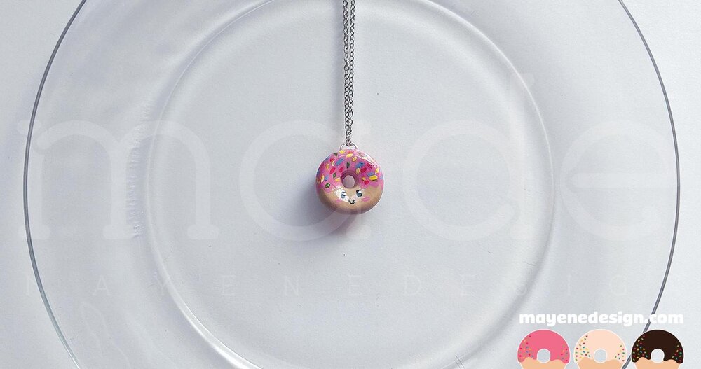 Sprinkled Happy Strawberry Frosted Donut Necklace