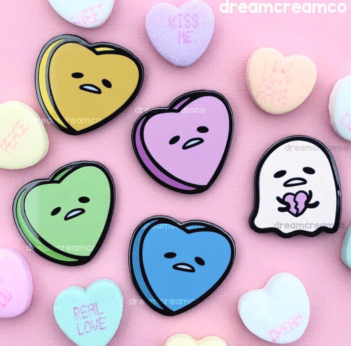 Gudetama Candy Heart + Ghost Enamel Pin Set