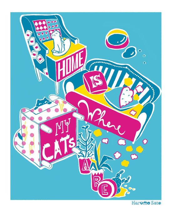 Home is Where My Cats Are Poster  | Cat quote | Cute Wall Art | Harumo Sato | 11x14