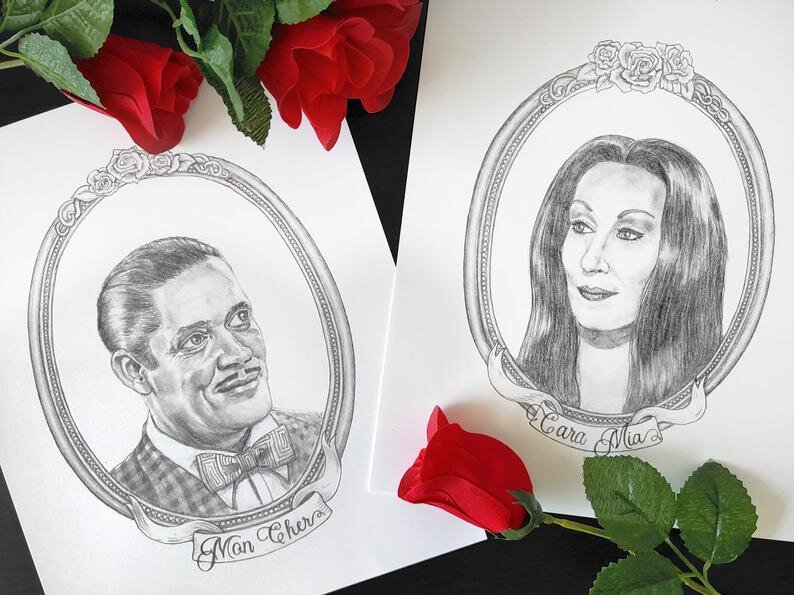 Morticia and Gomez Addams Art Prints
