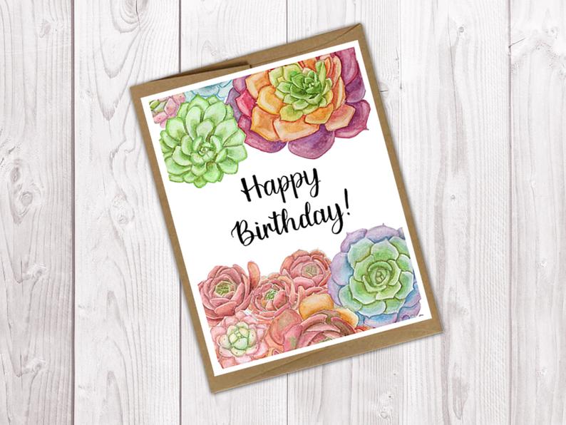 birthday succulents "Happy Birthday" Summer Succulents Card