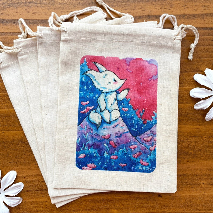 Canvas Drawstring Bags - Mushroom Mink (Reaching up)