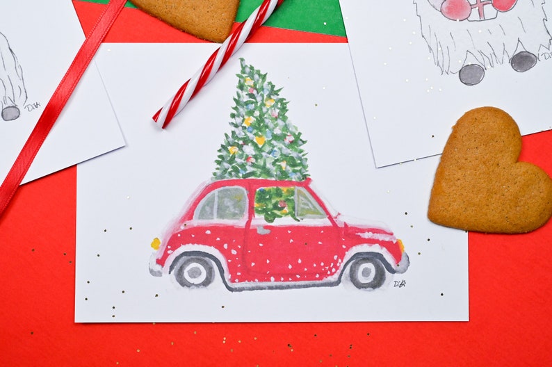 Red Car Holiday Greeting Card