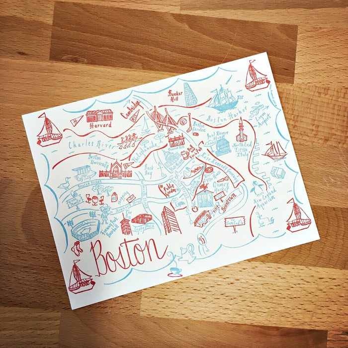 Boston City Map Letterpress Postcard/Save the Date Cards