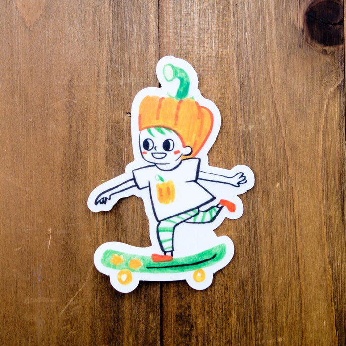 Cute Orange Pepper Skateboarder Sticker | Vegetable Sticker | Color Pencil Clear Vinyl Sticker | Funny Sticker | 3"x3"