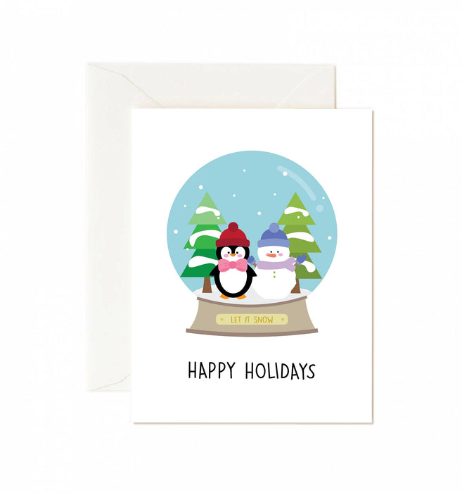 Happy Holidays (Snowglobe Penguin & Snowman) Greeting Card