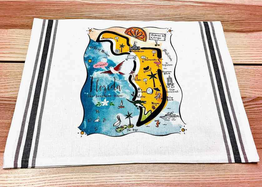 Florida Keys Map Beach Towel - 30x60 Inch, 100% Cotton Souvenir Style Towel