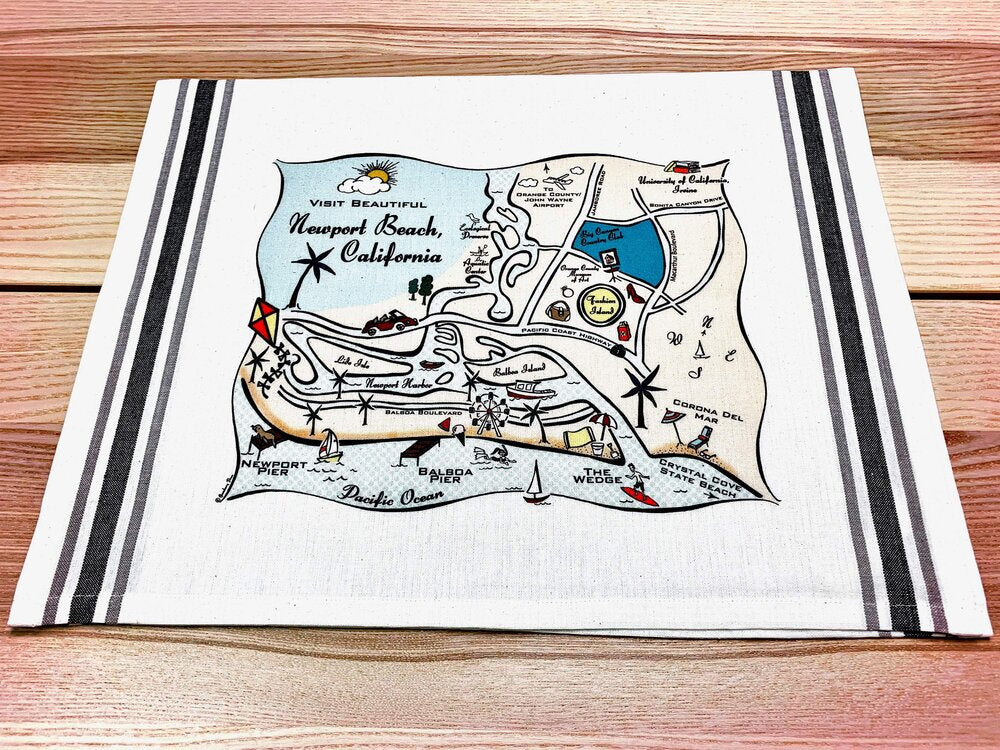 Newport Beach Map Kitchen Tea Towel — San José Made