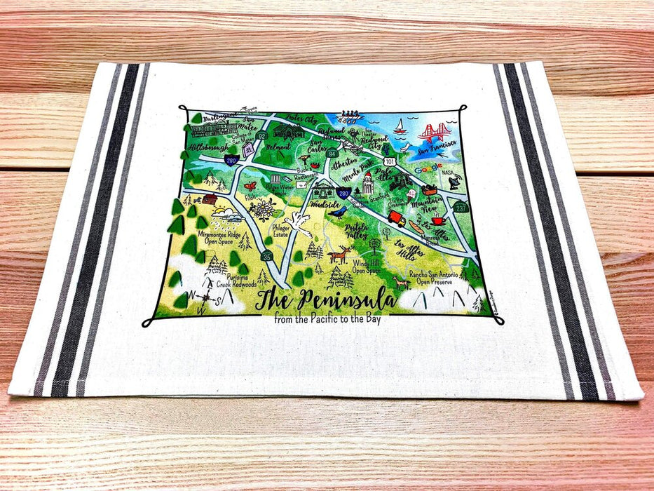 SF Peninsula Map Kitchen/Tea Towel