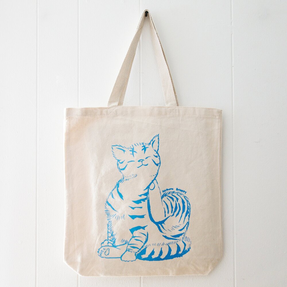 Scratchy Kitty Cat Canvas Tote Bag Hand screen-printed Tote Bag Unisex Cute Heavy duty Bag Harumo Sato