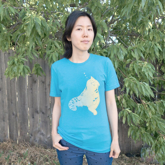 Unisex Lazy Cat T-shirts | Already Monday? T-shirts|  Hand screen-printed | Cute | Printed in California | Harumo Sato |