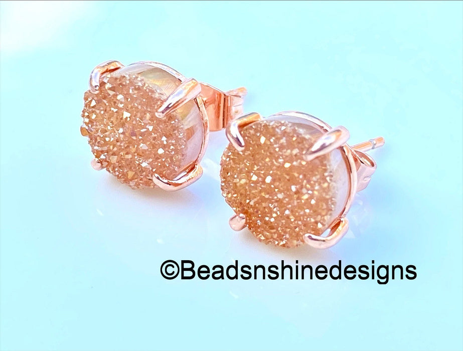 Druzy stud earrings, Rose gold metal, wedding earrings, 5 color options, druzy stone earrings ,bridesmaid earrings